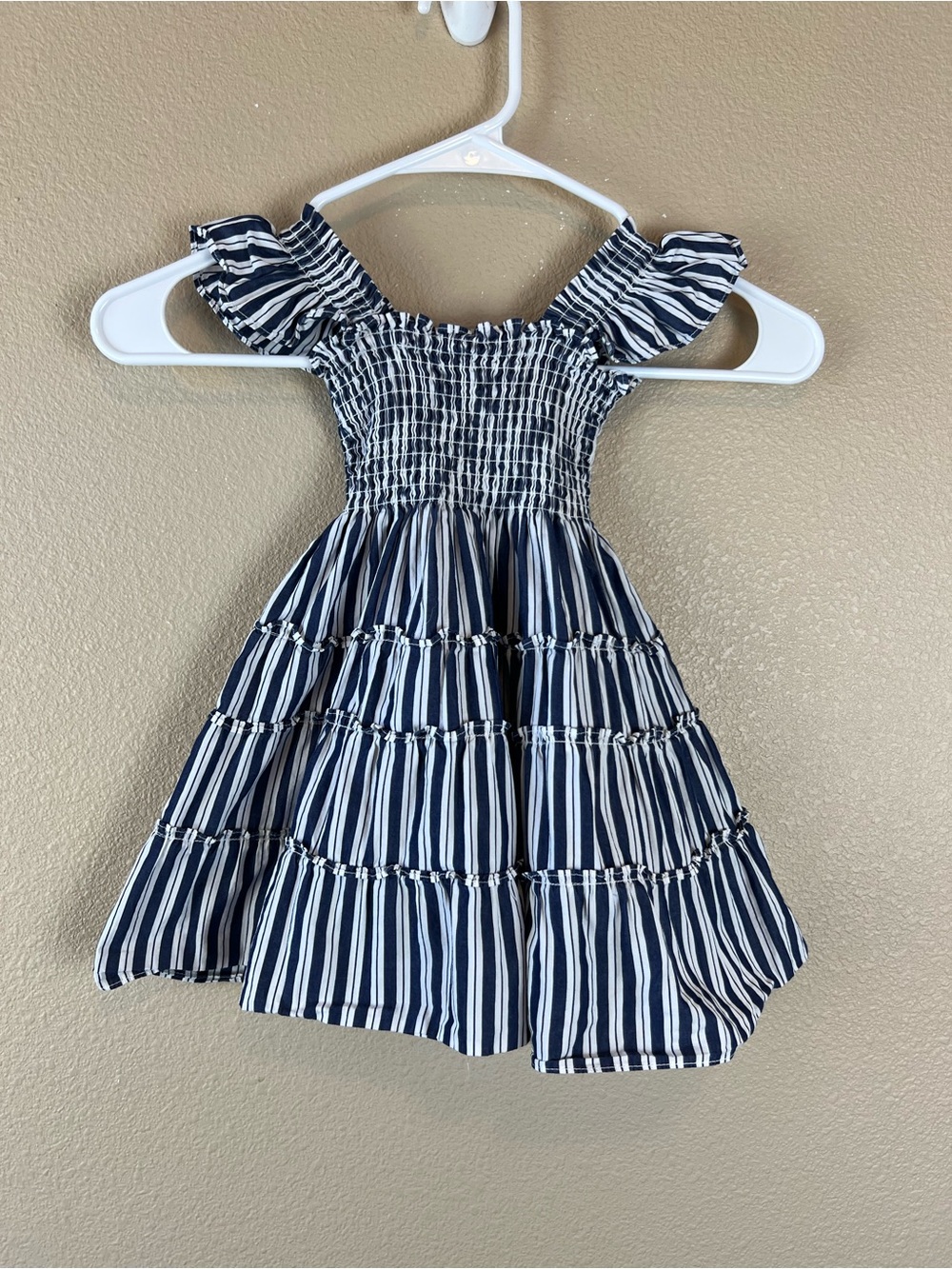 Hill House little girl navy white striped nap dress